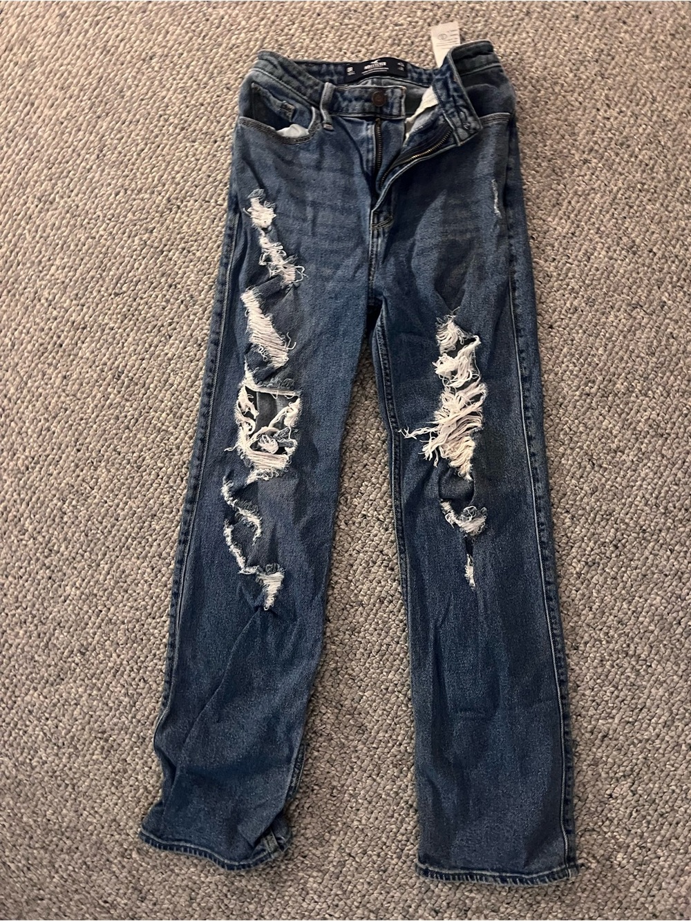 Hollister Dark Blue Distressed Straight-Leg Jeans
